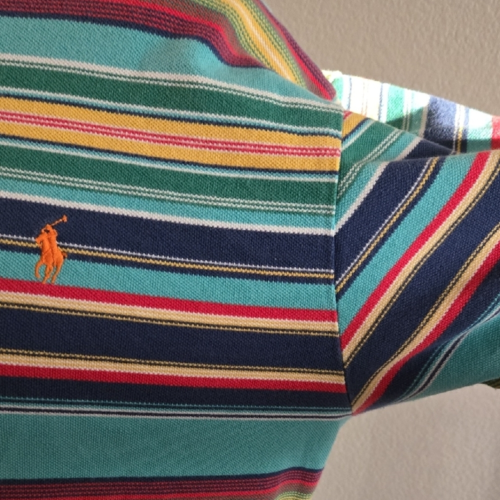 Ralph Lauren Blue and Green Polo Shirt with Horizontal Stripes - Picture 7 of 7